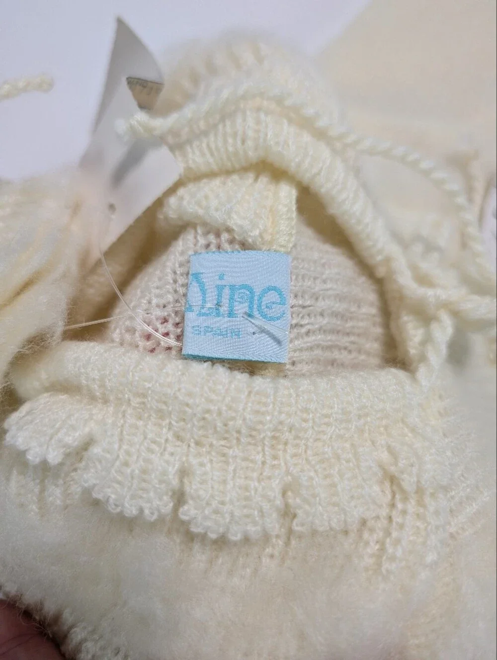 Vintage All-Mine Cream-Colored Knit Hooded Baby Coat & Booties with Duck Accents
